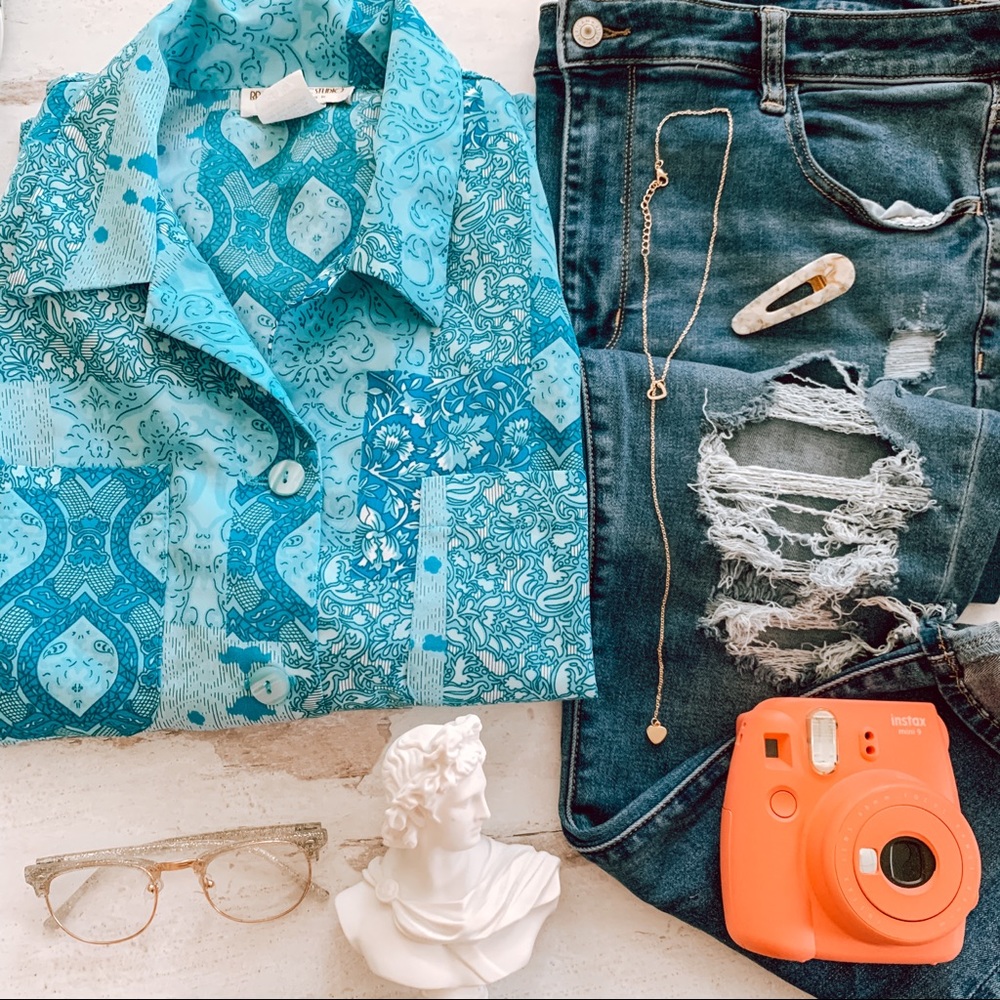 Apt 9 Blue Paisley Button Down Top SZ XL